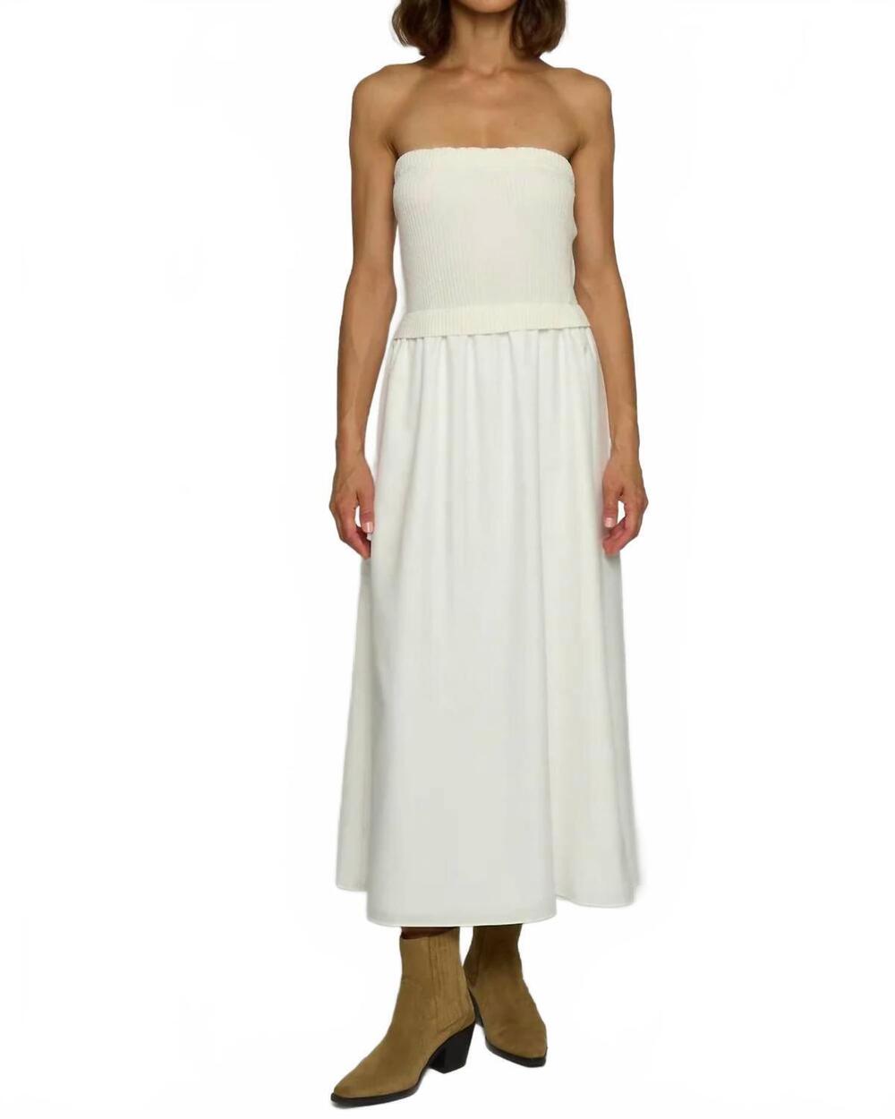 NEW CENTRAL PARK WEST knit and woven skirt strapless midi dress in white